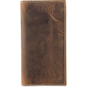 Men’s Vintage RFID Wallet Waxed Buffalo Leather, Long Bifold Design